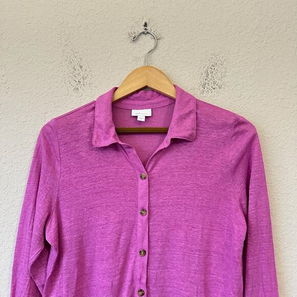 J. JILL Linen Essential Shirt Orchid Pink Button Up LS Knit Minimalist - Picture 3 of 11